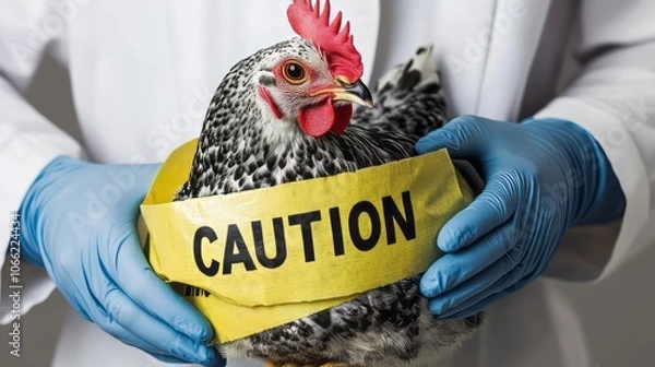 Fototapeta Avian Influenza Precaution: Poultry Biosecurity Measures with Caution Labeling	