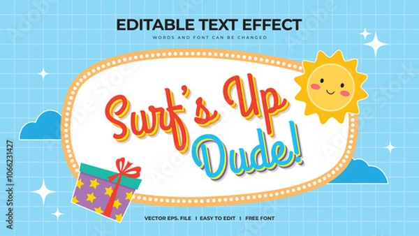 Fototapeta Surf up editable text effect lettering typography in kids summer theme