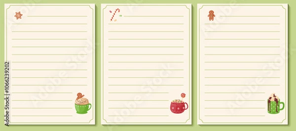Obraz Set of lists of cookbook template list for recipes, note on cooking and ingredients.