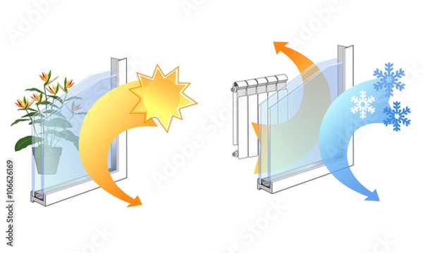 Fototapeta Properties of window glazing manual vector, the advantages of glass, its ergonomics properties, thermal insulation.