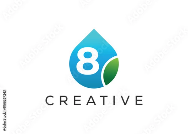 Fototapeta Creative and innovative number eight and drop leaf logo design. Eco drop logo