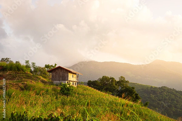 Obraz A small house on the top of a hill in Khun Pae Village, Chom Thong District, Chiang Mai Province.