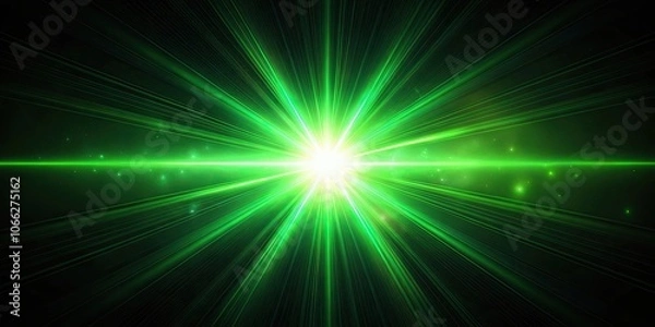 Obraz Bright green light beam creating lens flare effects in a dark setting, green, light, beam, lens flare, effects, dark
