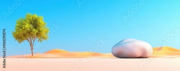 Fototapeta Peaceful emptiness in a desert landscape desert theme 3D render.