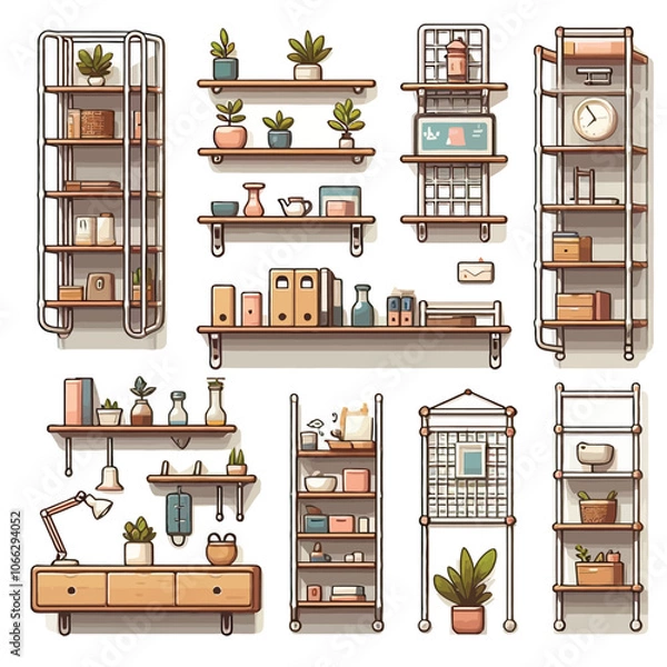 Obraz Wall-mounted rack set vector illustration 