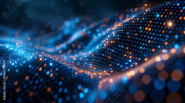 Obraz Explore the intricate details of a binary code pattern against a dynamic blue background for enhanced visual appeal