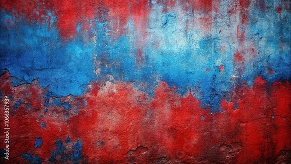 Fototapeta Abstract blue color paint designed grunge on red color wall texture