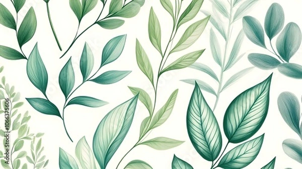 Obraz Green Leaves Watercolor Pattern