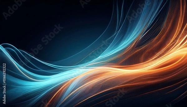 Fototapeta abstract fractal background, abstract background of orange and light blue lines on dark matte background