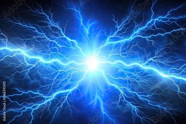 Fototapeta Abstract energy and electrical background with blue lightning and plasma Low Angle