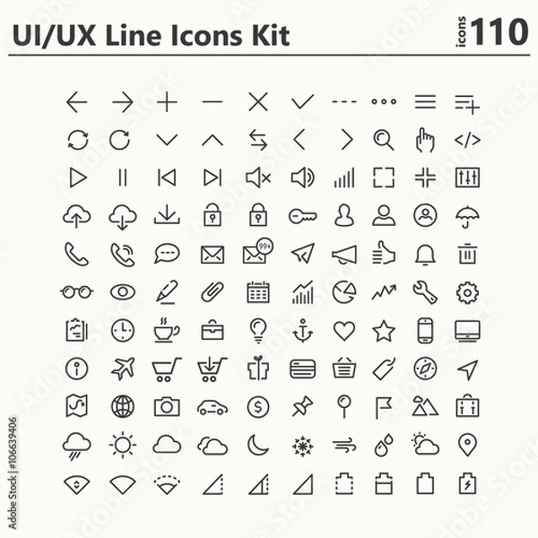Fototapeta UI and UX big bold line icons kit