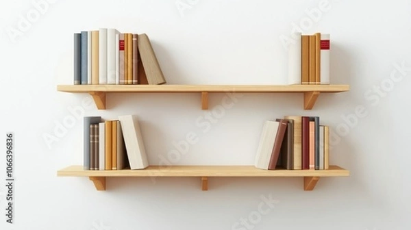 Obraz Two wooden shelves hold books.