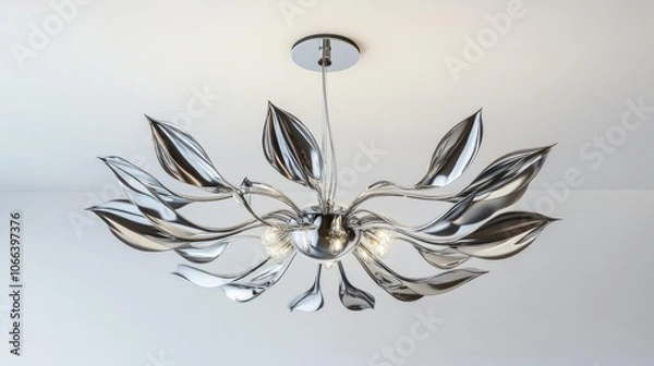 Obraz A chrome chandelier with leaf-shaped arms.