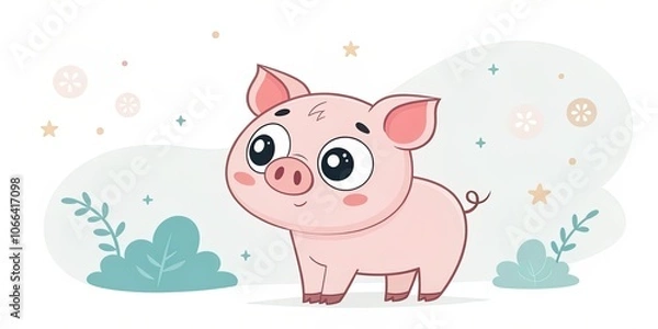 Obraz minimalist cute cartoon pig background