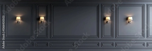Fototapeta Classic interior with soft gray walls and LED sconces for accent.
