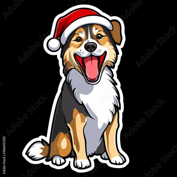 Obraz Australian Shepherd Dog Wearing A Santa Hat With A Jolly Expression