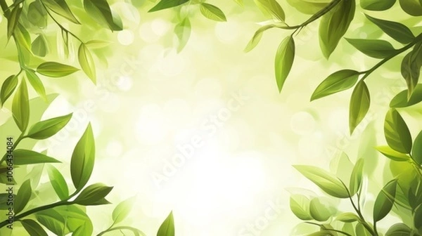 Fototapeta A vibrant illustration of green leaf framing a soft, glowing background, evoking nature and tranquility.