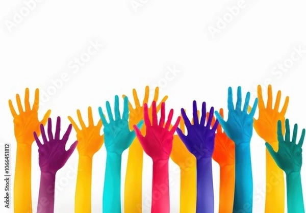 Fototapeta Vibrant Hands Raise Together to Celebrate Unity and Diversity