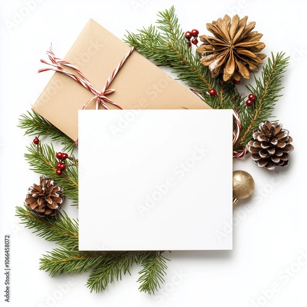 Fototapeta Christmas card with a white space for writing a message