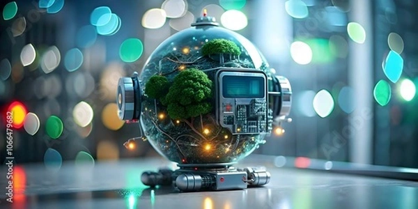 Fototapeta Business Team Leveraging AI for Green Supply Chain Management in Bokeh Digital Art Showcasing AI Integration with Sustainable Practices; Space for Text or Branding