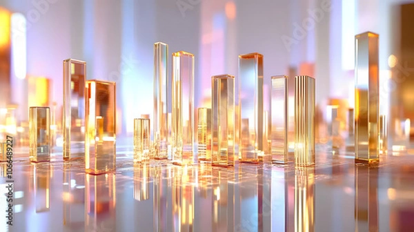 Fototapeta 3D render of glowing investment growth bars representing profitability