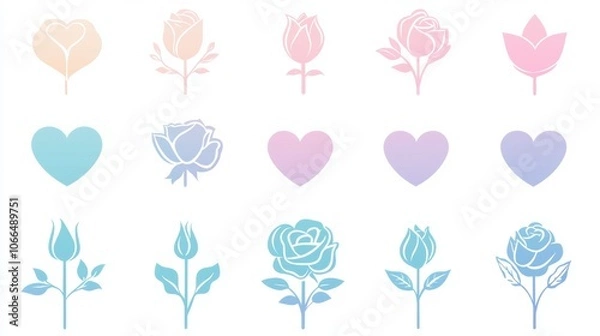 Obraz Soft Pastel Flower and Heart Collection for Design