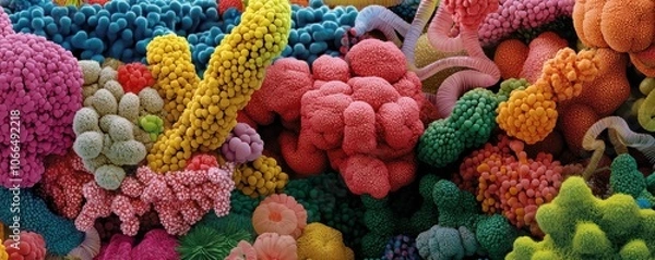 Fototapeta A vibrant underwater scene displaying various colorful corals, showcasing the beauty and diversity of marine life.