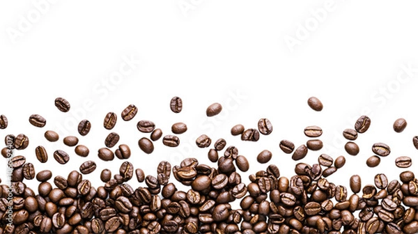 Fototapeta Roasted coffee beans isolated on transparent background, aromatic and textured.