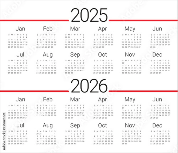 Fototapeta 2025 2026 year calendar vector design template