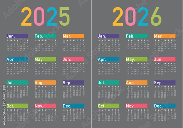 Fototapeta 2025 2026 year calendar vector design template