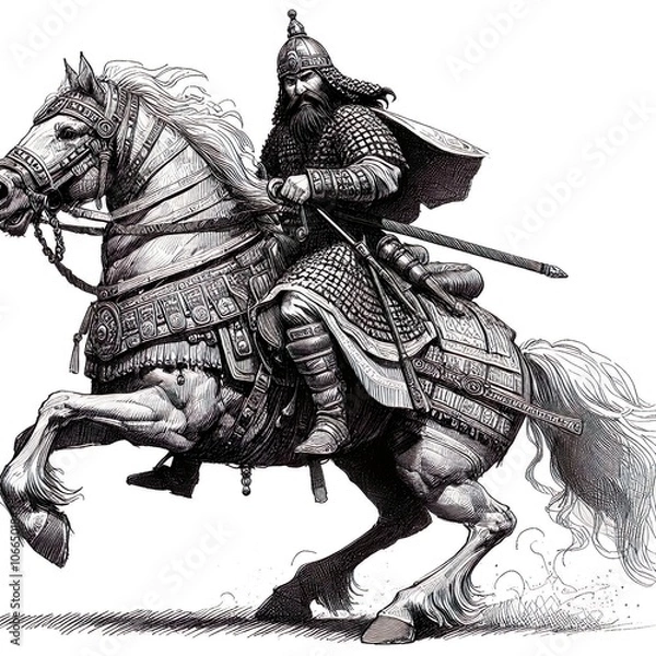 Obraz sketch of a mongol warrior riding his war horse