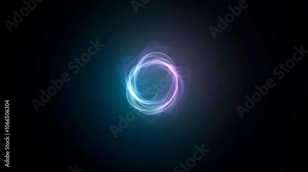 Fototapeta Minimalist digital art with electric smoke wisp forming a circle on a dark background
