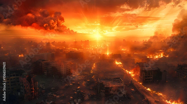 Fototapeta End of the world. Apocalypse 3D. Extinction-level event. Dystopian and apocalyptic background