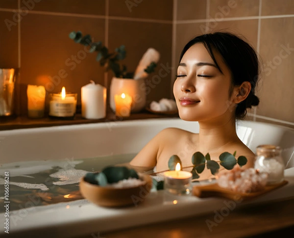Obraz 湯船につかる女性　リラックス　ビューティー　温活