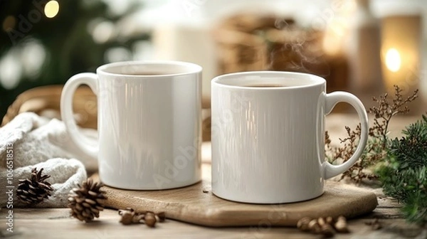Fototapeta Two personalized mugs with custom names create a charming scene, perfect for enjoying a warm beverage. These personalized mugs offer a delightful touch to any coffee moment, with ample copy space.