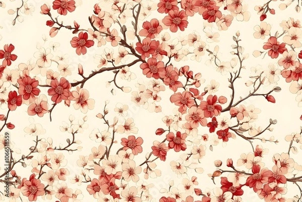 Fototapeta Victorian cherry blossoms pattern