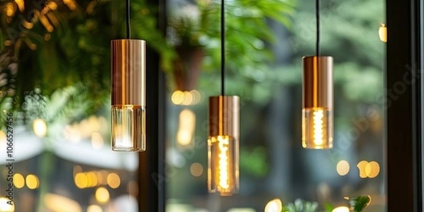 Fototapeta Sleek tubular pendant lights that create a contemporary atmosphere and elevate the style of any space, adding a modern touch to your surroundings with their trendy design.