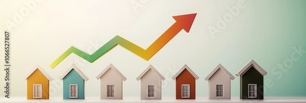 Obraz Minimalist 3D Scene Depicting Real Estate Investment Growth with Rising Arrow and House Icons