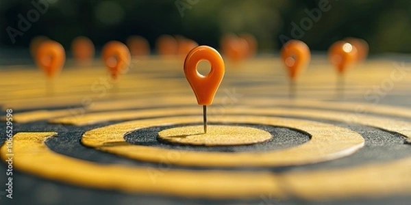 Fototapeta Yellow Planning Board Concept for Construction, Business, and Education featuring a target pin aimed at strategic planning and development in these areas.