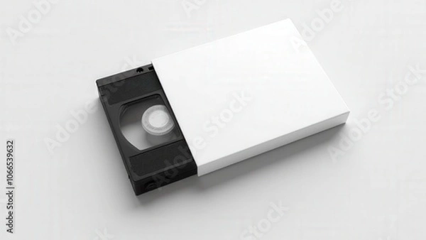 Fototapeta Nostalgic VHS effect mockup with blank sleeve and label space, ideal for creating retro designs.