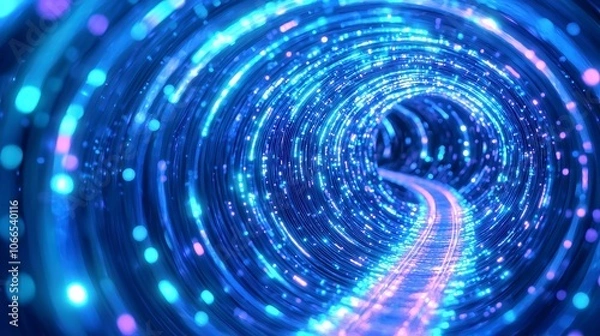 Fototapeta Time Clock Tunnel in Fibers Ring, a mesmerizing spiral of vibrant fibers converging into a clock face, creating an illusion of depth and movement in an abstract space.