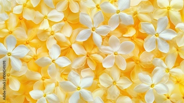 Fototapeta Yellow Jasmine flower pattern creates a vibrant background, highlighting the beauty of Leptodermis oblonga. This yellow jasmine flower pattern offers ample copy space for design needs.