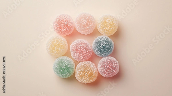 Fototapeta  Colorful Sugar-Coated Gumdrops on Beige Background