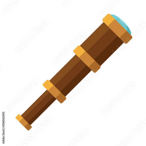 Fototapeta A spyglass. A colored telescope icon. The navigation tool of the ship's captain. Vector illustration of a spyglass for traveling across seas and oceans.