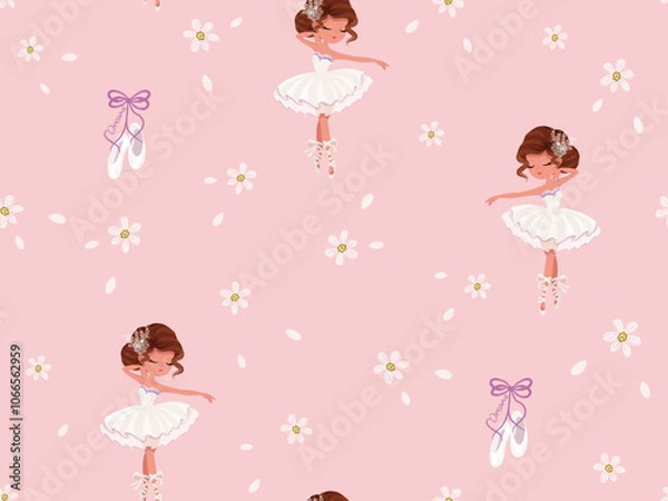 Fototapeta Pattern designed with sweet ballerina and flowers, vector pattern, ballerina pattern design for girls.