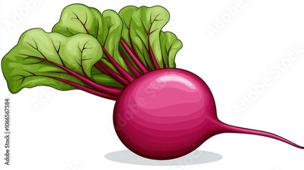 Fototapeta Cartoon beetroot with detailed leaves, isolated, perfect for visuals on organic farming, vegetable gardening, and fresh produce, isolated on white background