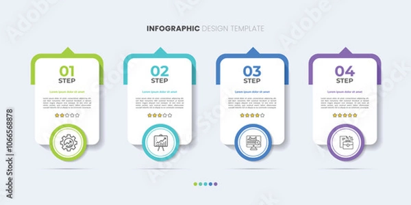 Fototapeta Business infographic template. 4 Step timeline journey. Process diagram, 4 options on white background, Infograph elements
