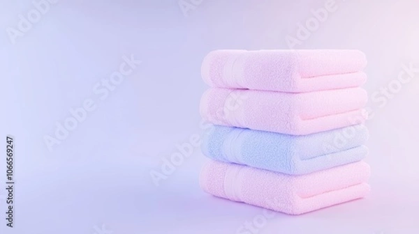 Fototapeta Folded bath towels in pastel colors isolated on white 3D illustration, isolated on white background
