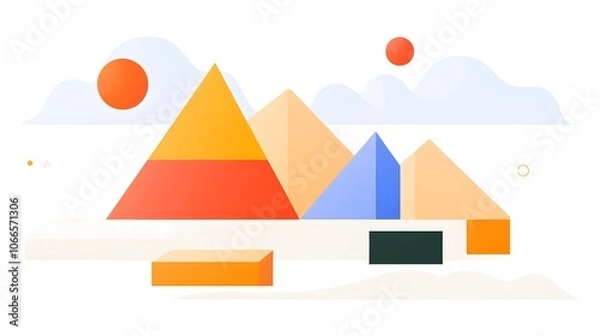 Fototapeta Explore the vibrant geometric landscape of stylized pyramids and sunlit shapes in modern art design