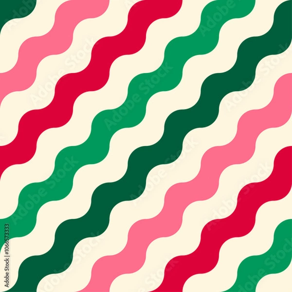Obraz Red and green geometric wave seamless pattern design for Christmas holidays background.